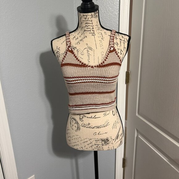 American Eagle Knit Crochet Brown Cropped Tank Top size small - Picture 1 of 3